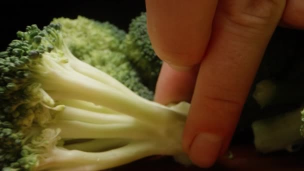 Aku Memotong Semak Brokoli Menjadi Bunga Majemuk Kecil Gerakan Lambat — Stok Video