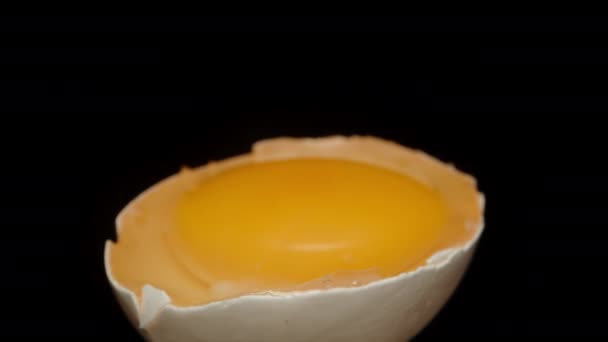 Rotation Broken Egg Yolk Black Background Isolate Close — Stock Video