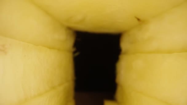 菠萝切与孔里面 摄像头在里面 多利滑翔机极端特写 — 图库视频影像