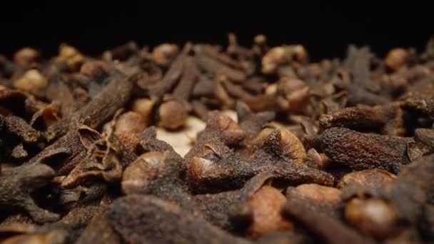 Whole Table Covered Dried Cloves Super Macro Camera Slowly Slides — Stock Video