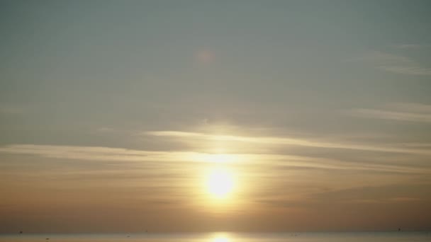 Sunrise Seashore Camera Shoots Sun Slowly Descends Young Woman Doing — Stock Video