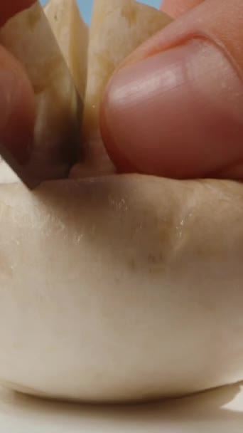 Eine Zerstreuung Von Champignons Auf Einem Weißen Tisch Den Ich — Stockvideo