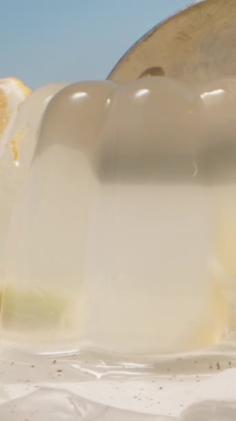Lemon Jelly Plate Lemon Slices Divide Parts Spoon Vertical Social — Stock Video