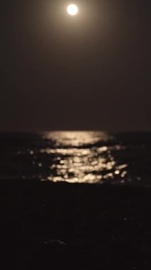 Elbise giymiş genç bir kadın kumsalda deniz kenarında oturur ve akıllı telefona bakar. Suda ay ışığı, Dikey, Sosyal Medya