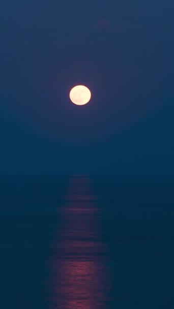 草莓超级月亮在海面上升起 时间一去不复返社交媒体 — 图库视频影像