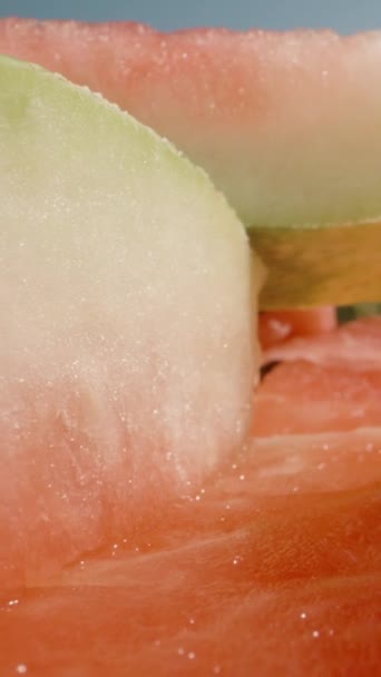 Wassermelonenschalen War Köstlich Saftig Und Frisch Dolly Schieberegler Extreme Nahaufnahme — Stockvideo