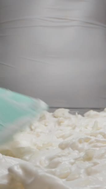 Jeune Femme Enduit Sauce Lasagne Spatule Silicone Gros Plan Vidéo — Video