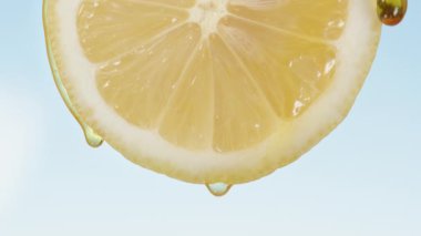 Limon mavi arka planda, bal damlalarının düştüğü yerde.