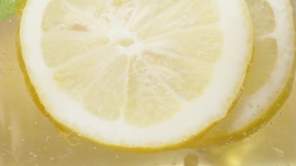 我把柠檬水和冰块和勺子混合在一起 柠檬水和薄荷混合在一起 味十足 — 图库视频影像