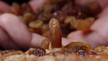 Avucumdan masaya bir avuç kuru üzüm döküyorum. Yavaş çekim