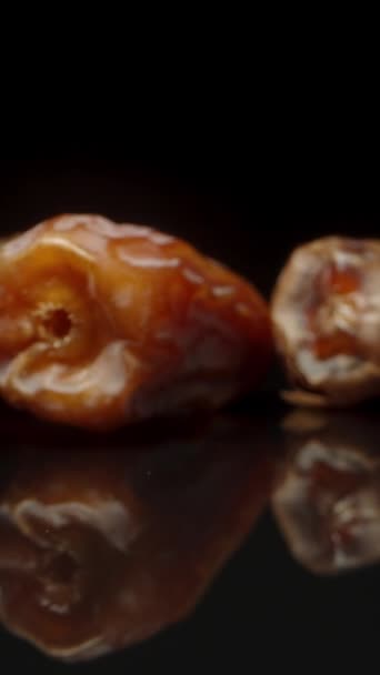 Dried Dates Black Table Half Stone Dolly Slider Extreme Close — Stock Video