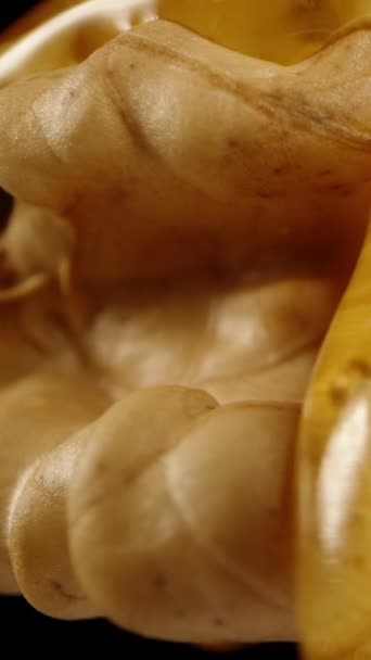 Camera Zoomt Langzaam Uit Van Walnoot Terwijl Honing Overheen Stroomt — Stockvideo