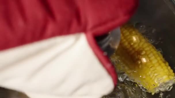 Dwa Gotowane Kolby Kukurydzy Gotują Się Garnku Kiedy Podnoszę Pokrywę — Wideo stockowe
