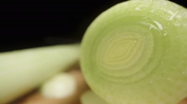 Pırasanın katmanlarını gösteren bir kesiti. Makro yakınlaştırma.