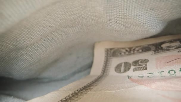 Kamera Katlanmış Dolarlık Banknotun Yattığı Kotun Cebinde Dolly Kaydırıcı Aşırı — Stok video