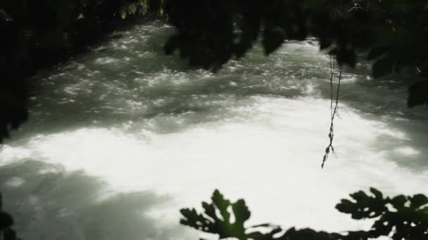 Agua Burbujeante Río Montaña Después Una Cascada Luz Del Sol — Vídeos de Stock