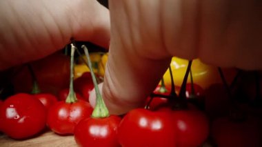 Kameraya Habanero ve Habanero Yıldızı 'nın sarı ve kırmızı baharatlı biber karışımlarını getirdim. Kapat.