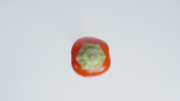 Close Top View Rotating Red Mini Rosemary Chili Pepper White — Stock Video