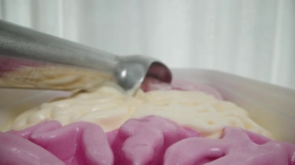 Une Cuillère Crème Glacée Métal Est Placée Sur Dessus Crème — Video
