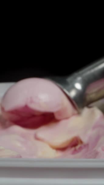 Vertical Video Using Special Spoon Create Scoop Pink Ice Cream — Stock Video