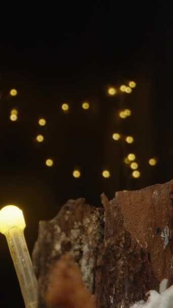 Pionowe Wideo Świece Zapalane Ręcznie Wykonanej Instalacji Noworocznej Tle Girlandy — Wideo stockowe