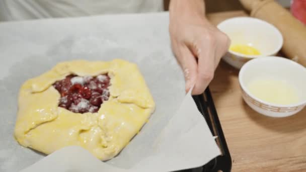 Transfer Cherry Galette Baking Sheet Lined Parchment Paper — Stock Video