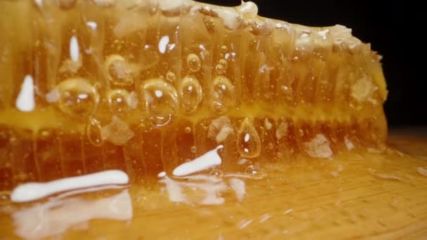 Med Kape Přírodních Včelích Voskových Plástů Dolly Slider Extrémní Detailní — Stock video