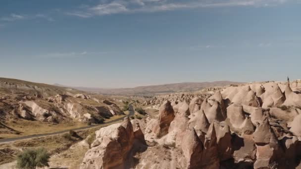 Panorama Vrcholku Údolí Představivosti Turecku Svými Rozmarnými Vysokými Skalami — Stock video