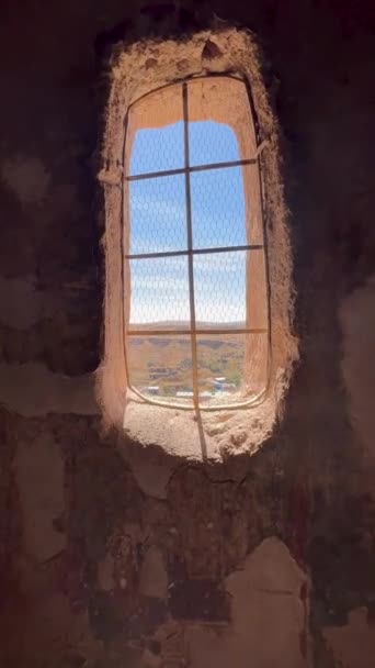 Vertical Video Dwellings Ancient People Old City Carved Rocks Window — Stock Video