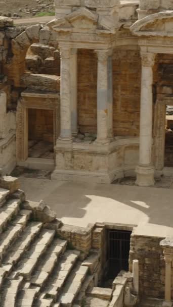 Video Verticale Anfiteatro Antico Con Colonne Romane Statue Pietra Panorama — Video Stock