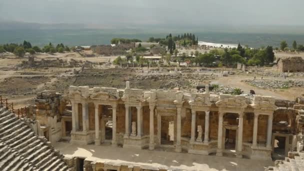 Ruins Hierapolis Ancient Amphitheater Turkey View Its Top Rows — Stock video