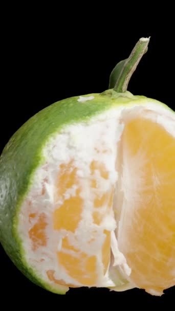 Vertical Video Half Peeled Tangerine Green Peel One Segment Already — Stock Video