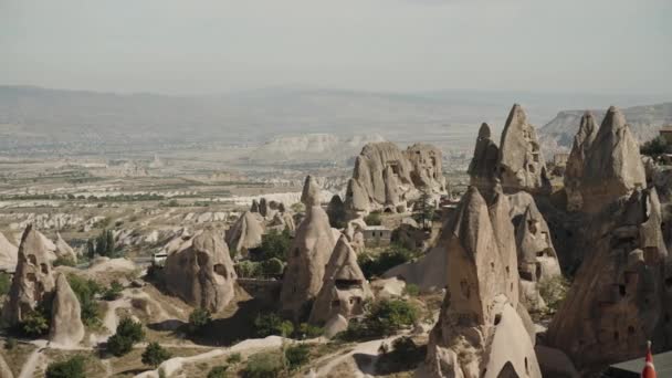 Panorama Valley Ancient City Turkey Houses Were Carved Directly Massive — Stock Video