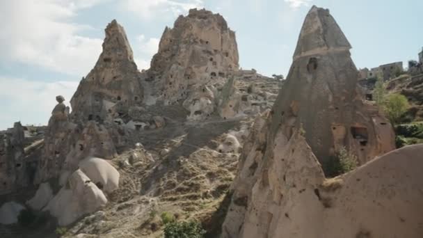 Dwellings Ancient People High Cliffs Panorama Ancient City Turkey — Stock Video