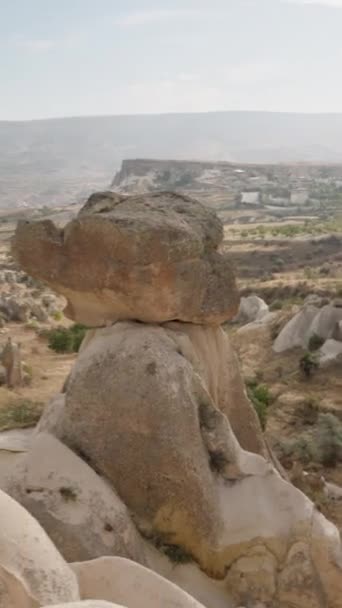Vertical Video Ancient Site Cappadocia Turkey Tall Rock Formations Known — Stock Video