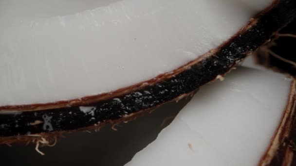 Close Coconut Chip White Flesh Oozing Juice Slider — Stock Video