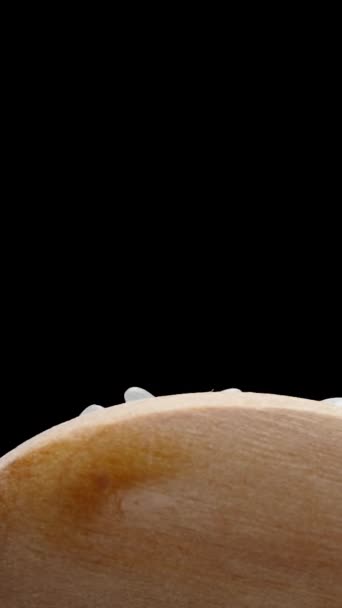 Vertical Video White Rice Grains Fall Wooden Spoon Slow Motion — Stock Video