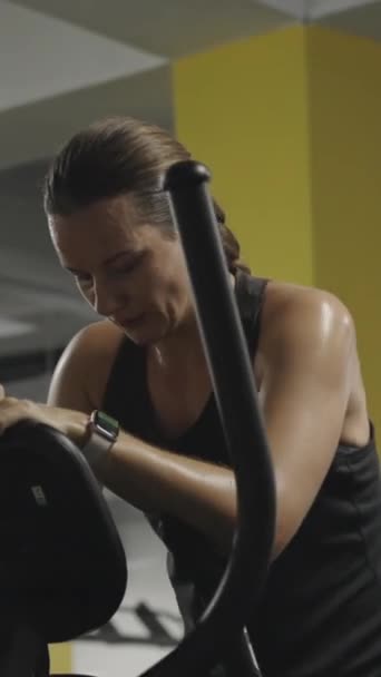 Vertical Video Sweat Drips Exhausted Young Woman She Works Out — Stock Video
