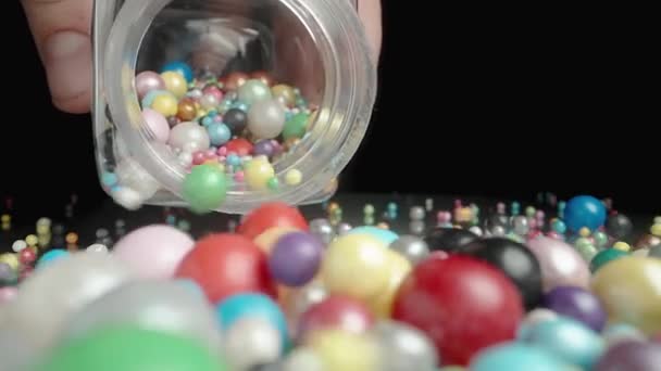 Multicolored Sprinkles Decorative Sugar Balls Pastries Cakes Pour Them Jar — Stock Video