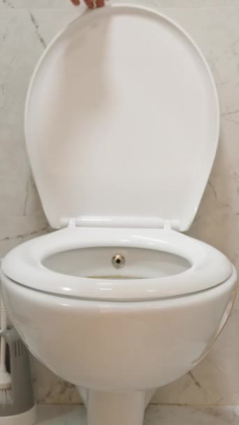 垂直录像 清澈的厕所 我放下了躺椅 它慢慢地关闭了 配备了一个柔软的关闭机制 以防止巨大的污蔑 — 图库视频影像