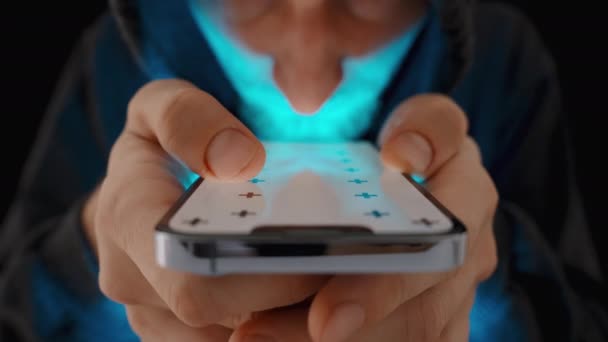 Smartphone Con Layout Dello Schermo Bianco Marcatori Tracciamento Uomo Con — Video Stock