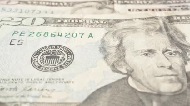 Rzucanie Różnymi Nominałami Dolarów Amerykańskich Stół Portrety Bliska — Wideo stockowe