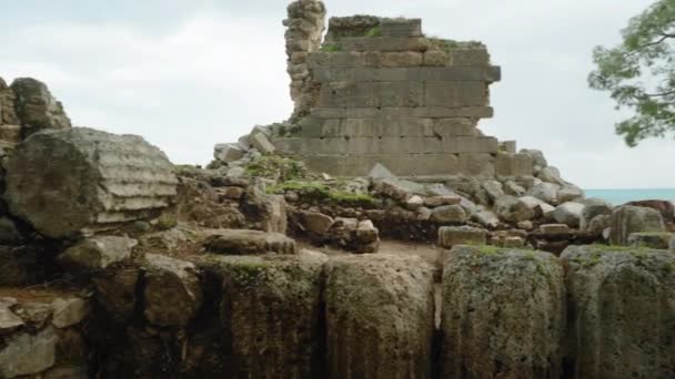 Зруйновані Стіни Від Стародавніх Землетрусів Місті Фазеліс Біля Моря — стокове відео