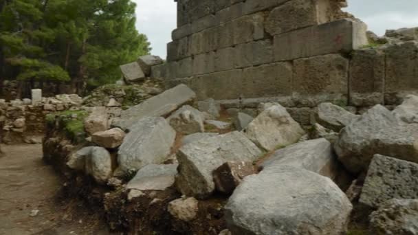 Панорама Стародавнього Зруйнованого Міста Фазеліс Сосновому Лісі Біля Моря — стокове відео