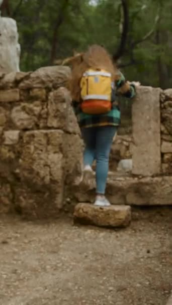 Vertical Video Ruins Ancient Houses City Phaselis Remnants Stone Walls — Stock Video