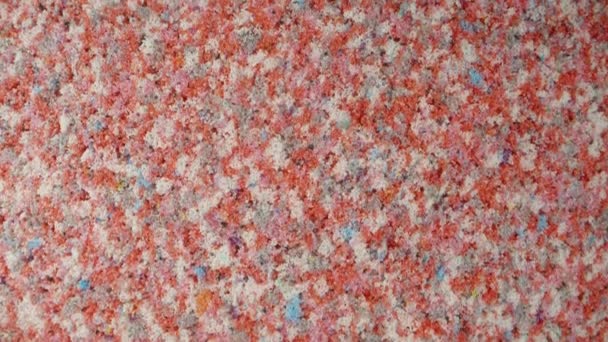 Material Blando Espumoso Hecho Residuos Reciclados Manchas Rojas Blancas Azules — Vídeos de Stock