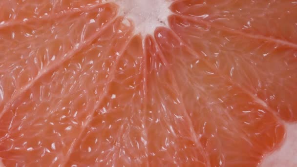 Φως Πέφτει Διαφορετικά Στην Κόκκινη Σάρκα Του Grapefruit Macro — Αρχείο Βίντεο