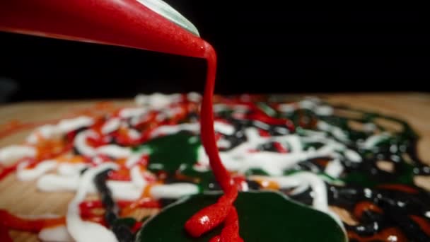 Red Sugar Icing Pouring Out Pastry Bag Dolly Slider Extreme — Stock Video