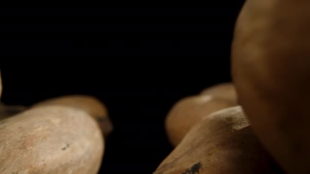 Güçlü Kabuklu Ceviz Çokluğu Siyah Arkaplan Kamera Aralarından Kayar Dolly — Stok video
