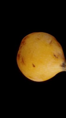 Dikey video. Döngü Döndürmedeki Loquat, Kesme için Kara Arkaplanda izole.